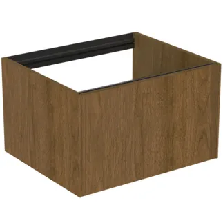 IDEAL STANDARD CONCA - Waschtisch-Unterschrank 600x505x360 mm in walnuss dunkel dekor, 1 Schublade - Grifflos, Vollauszug, Push-to-open, SoftClosing, Vormontiert, Nachhaltig gewonnenes Holz, Echtholzfurnier #T3982Y5 - Walnuss dunkel