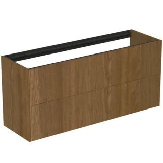 IDEAL STANDARD CONCA - Waschtisch-Unterschrank 1200x373x540 mm in walnuss dunkel dekor, 2 Schubladen - Grifflos, Vollauszug, Push-to-open, SoftClosing, Vormontiert, Nachhaltig gewonnenes Holz, Echtholzfurnier #T3951Y5 - Walnuss dunkel