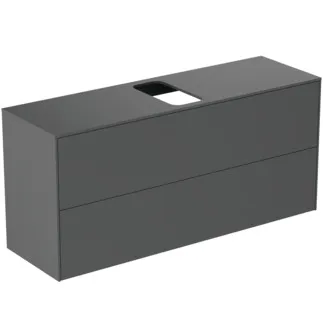 IDEAL STANDARD CONCA - Waschtisch-Unterschrank 1202x373x550 mm in anthrazit matt lackiert, 2 Schubladen - Grifflos, Vollauszug, Push-to-open, SoftClosing, Vormontiert, Nachhaltig gewonnenes Holz #T3949Y2 - Anthrazit matt