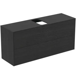 IDEAL STANDARD CONCA - Waschtisch-Unterschrank 1202x373x550 mm in eiche geflammt furnier, 2 Schubladen - Grifflos, Vollauszug, Push-to-open, SoftClosing, Vormontiert, Nachhaltig gewonnenes Holz, Echtholzfurnier #T3949Y4 - Eiche geflammt