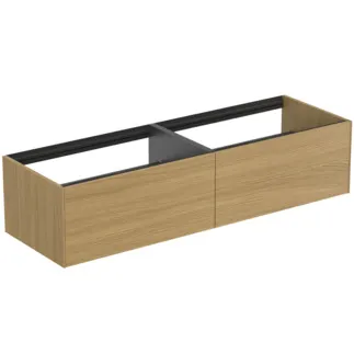 IDEAL STANDARD CONCA - Waschtisch-Unterschrank 1585x505x360 mm in eiche hell furnier, 2 Schubladen - Grifflos, Vollauszug, Push-to-open, SoftClosing, Vormontiert, Nachhaltig gewonnenes Holz, Echtholzfurnier #T3984Y6 - Eiche hell