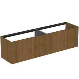 IDEAL STANDARD CONCA - Waschtisch-Unterschrank 1985x505x540 mm in walnuss dunkel dekor, 4 Schubladen - Grifflos, Vollauszug, Push-to-open, SoftClosing, Vormontiert, Nachhaltig gewonnenes Holz, Echtholzfurnier #T3993Y5 - Walnuss dunkel