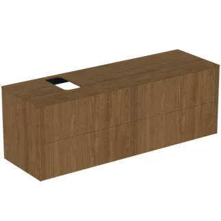 IDEAL STANDARD CONCA - Waschtisch-Unterschrank 1587x505x550 mm in walnuss dunkel dekor, 2 Schubladen - Grifflos, Vollauszug, Push-to-open, SoftClosing, Vormontiert, Nachhaltig gewonnenes Holz, Echtholzfurnier #T3989Y5 - Walnuss dunkel