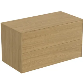 IDEAL STANDARD CONCA - Waschtisch-Unterschrank 1002x505x550 mm in eiche hell furnier, 2 Schubladen - Grifflos, Vollauszug, Push-to-open, SoftClosing, Vormontiert, Nachhaltig gewonnenes Holz, Echtholzfurnier #T4323Y6 - Eiche hell