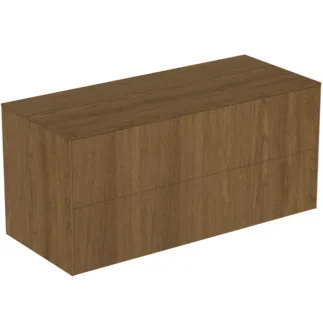 IDEAL STANDARD CONCA - Waschtisch-Unterschrank 1202x505x550 mm in walnuss dunkel dekor, 2 Schubladen - Grifflos, Vollauszug, Push-to-open, SoftClosing, Vormontiert, Nachhaltig gewonnenes Holz, Echtholzfurnier #T4324Y5 - Walnuss dunkel