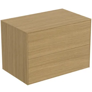 IDEAL STANDARD CONCA - Waschtisch-Unterschrank 802x505x550 mm in eiche hell furnier, 2 Schubladen - Grifflos, Vollauszug, Push-to-open, SoftClosing, Vormontiert, Nachhaltig gewonnenes Holz, Echtholzfurnier #T4322Y6 - Eiche hell