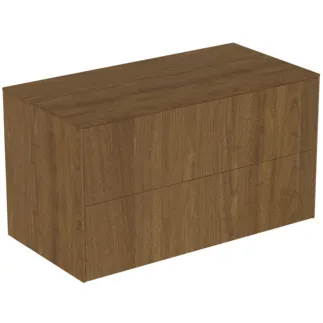 IDEAL STANDARD CONCA - Waschtisch-Unterschrank 1002x505x550 mm in walnuss dunkel dekor, 2 Schubladen - Grifflos, Vollauszug, Push-to-open, SoftClosing, Vormontiert, Nachhaltig gewonnenes Holz, Echtholzfurnier #T4323Y5 - Walnuss dunkel