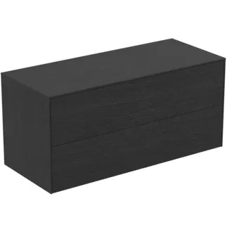 IDEAL STANDARD CONCA - Waschtisch-Unterschrank 1202x505x550 mm in eiche geflammt furnier, 2 Schubladen - Grifflos, Vollauszug, Push-to-open, SoftClosing, Vormontiert, Nachhaltig gewonnenes Holz, Echtholzfurnier #T4324Y4 - Eiche geflammt