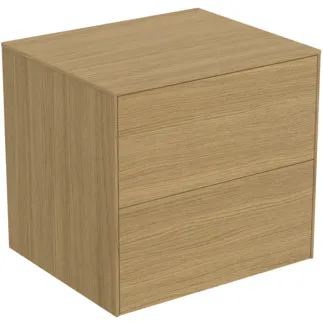 IDEAL STANDARD CONCA - Waschtisch-Unterschrank 602x505x550 mm in eiche hell furnier, 2 Schubladen - Grifflos, Vollauszug, Push-to-open, SoftClosing, Vormontiert, Nachhaltig gewonnenes Holz, Echtholzfurnier #T4321Y6 - Eiche hell