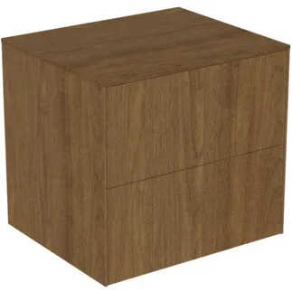 IDEAL STANDARD CONCA - Waschtisch-Unterschrank 602x505x550 mm in walnuss dunkel dekor, 2 Schubladen - Grifflos, Vollauszug, Push-to-open, SoftClosing, Vormontiert, Nachhaltig gewonnenes Holz, Echtholzfurnier #T4321Y5 - Walnuss dunkel