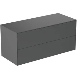 IDEAL STANDARD CONCA - Waschtisch-Unterschrank 1202x505x550 mm in anthrazit matt lackiert, 2 Schubladen - Grifflos, Vollauszug, Push-to-open, SoftClosing, Vormontiert, Nachhaltig gewonnenes Holz #T4324Y2 - Anthrazit matt