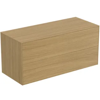 IDEAL STANDARD CONCA - Waschtisch-Unterschrank 1202x505x550 mm in eiche hell furnier, 2 Schubladen - Grifflos, Vollauszug, Push-to-open, SoftClosing, Vormontiert, Nachhaltig gewonnenes Holz, Echtholzfurnier #T4324Y6 - Eiche hell