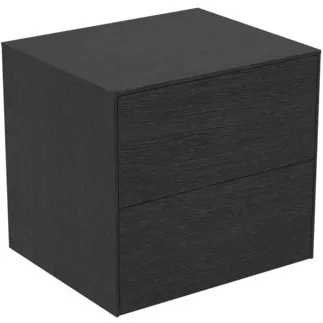 IDEAL STANDARD CONCA - Waschtisch-Unterschrank 602x505x550 mm in eiche geflammt furnier, 2 Schubladen - Grifflos, Vollauszug, Push-to-open, SoftClosing, Vormontiert, Nachhaltig gewonnenes Holz, Echtholzfurnier #T4321Y4 - Eiche geflammt