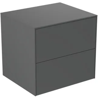 IDEAL STANDARD CONCA - Waschtisch-Unterschrank 602x505x550 mm in anthrazit matt lackiert, 2 Schubladen - Grifflos, Vollauszug, Push-to-open, SoftClosing, Vormontiert, Nachhaltig gewonnenes Holz #T4321Y2 - Anthrazit matt