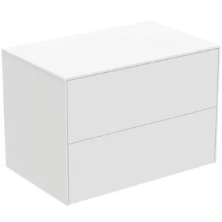 IDEAL STANDARD CONCA - Waschtisch-Unterschrank 802x505x550 mm in weiß matt lackiert, 2 Schubladen - Grifflos, Vollauszug, Push-to-open, SoftClosing, Vormontiert, Nachhaltig gewonnenes Holz #T4322Y1 - Weiß matt
