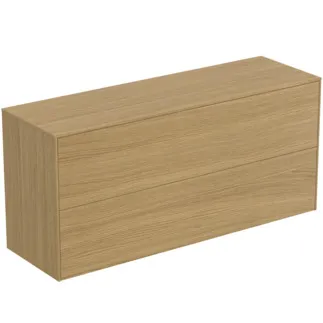 IDEAL STANDARD CONCA - Waschtisch-Unterschrank 1202x373x550 mm in eiche hell furnier, 2 Schubladen - Grifflos, Vollauszug, Push-to-open, SoftClosing, Vormontiert, Nachhaltig gewonnenes Holz, Echtholzfurnier #T4330Y6 - Eiche hell