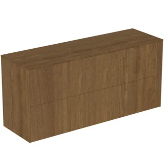 IDEAL STANDARD CONCA - Waschtisch-Unterschrank 1202x373x550 mm in walnuss dunkel dekor, 2 Schubladen - Grifflos, Vollauszug, Push-to-open, SoftClosing, Vormontiert, Nachhaltig gewonnenes Holz, Echtholzfurnier #T4330Y5 - Walnuss dunkel
