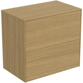 IDEAL STANDARD CONCA - Waschtisch-Unterschrank 602x373x550 mm in eiche hell furnier, 2 Schubladen - Grifflos, Vollauszug, Push-to-open, SoftClosing, Platzsparend, Vormontiert, Nachhaltig gewonnenes Holz, Echtholzfurnier #T4327Y6 - Eiche hell