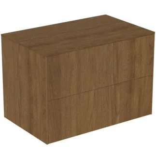 IDEAL STANDARD CONCA - Waschtisch-Unterschrank 802x505x550 mm in walnuss dunkel dekor, 2 Schubladen - Grifflos, Vollauszug, Push-to-open, SoftClosing, Vormontiert, Nachhaltig gewonnenes Holz, Echtholzfurnier #T4322Y5 - Walnuss dunkel
