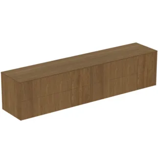 IDEAL STANDARD CONCA - Waschtisch-Unterschrank 2387x505x550 mm in walnuss dunkel dekor, 4 Schubladen - Grifflos, Vollauszug, Push-to-open, SoftClosing, Vormontiert, Nachhaltig gewonnenes Holz, Echtholzfurnier #T4338Y5 - Walnuss dunkel