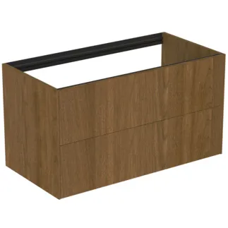 IDEAL STANDARD CONCA - Waschtisch-Unterschrank 1000x505x540 mm in walnuss dunkel dekor, 2 Schubladen - Grifflos, Vollauszug, Push-to-open, SoftClosing, Vormontiert, Nachhaltig gewonnenes Holz, Echtholzfurnier #T4357Y5 - Walnuss dunkel