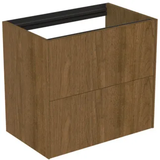 IDEAL STANDARD CONCA - Waschtisch-Unterschrank 600x373x540 mm in walnuss dunkel dekor, 2 Schubladen - Grifflos, Vollauszug, Push-to-open, SoftClosing, Platzsparend, Vormontiert, Nachhaltig gewonnenes Holz, Echtholzfurnier #T4354Y5 - Walnuss dunkel