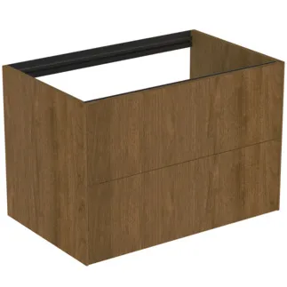 IDEAL STANDARD CONCA - Waschtisch-Unterschrank 800x505x540 mm in walnuss dunkel dekor, 2 Schubladen - Grifflos, Vollauszug, Push-to-open, SoftClosing, Vormontiert, Nachhaltig gewonnenes Holz, Echtholzfurnier #T4356Y5 - Walnuss dunkel
