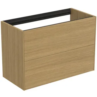 IDEAL STANDARD CONCA - Waschtisch-Unterschrank 800x373x540 mm in eiche hell furnier, 2 Schubladen - Grifflos, Vollauszug, Push-to-open, SoftClosing, Vormontiert, Nachhaltig gewonnenes Holz, Echtholzfurnier #T4352Y6 - Eiche hell