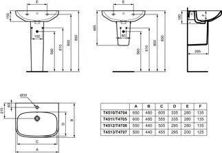 IDEAL STANDARD I.LIFE A - Waschtisch 550x440x180 mm in weiß glänzend, 1 Hahnloch, mit Überlauf #T451201 - Weiß (Alpin), Bild 6