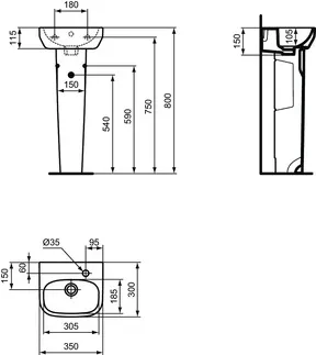 IDEAL STANDARD I.LIFE A - Handwaschbecken 350x300x150 mm in weiß, 1 Hahnloch, mit Überlauf - Platzsparender Waschtisch, IdealPlus #T4669MA - Weiß (Alpin) mit Ideal Plus, Bild 5