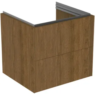 IDEAL STANDARD CONCA - Waschtisch-Unterschrank 600x505x550 mm in walnuss dunkel dekor, 2 Schubladen - Grifflos, Vollauszug, Push-to-open, SoftClosing, Vormontiert, Nachhaltig gewonnenes Holz, Echtholzfurnier #T4573Y5 - Walnuss dunkel
