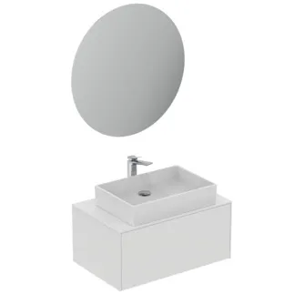 IDEAL STANDARD CONCA - Möbelpaket 802x505x616 mm, 150 mm vertikaler Abstand bis Mitte Auslauf in weiß matt lackiert, 5 l/min (3 bar), ohne Hahnloch, ohne Überlauf, ohne Ablaufgarnitur, 1 Schublade - Grifflos, Strahlregler, Netzbetrieb, Push-to-open, SoftClosing, FirmaFlow, Nachhaltig gewonnenes Holz #T4635Y1 - Weiß matt