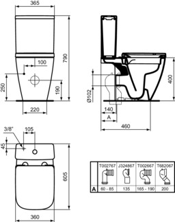 IDEAL STANDARD I.LIFE S - Stand-WC für Kombination (rückseitig offen) 360x600x400 mm in weiß glänzend, horizontaler Ablauf - Spülrandlose Spültechnologie RimLS+ #T459601 - Weiß (Alpin), Bild 5