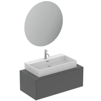 IDEAL STANDARD CONCA - Möbelpaket 1002x505x663 mm, 110 mm vertikaler Abstand bis Mitte Auslauf in anthrazit matt lackiert, 5 l/min (3 bar), 1 Hahnloch, mit Überlauf, mit Ablaufgarnitur, 1 Schublade - Grifflos, Strahlregler, Verdeckter Strahlregler, Netzbetrieb, Push-to-open, SoftClosing, FirmaFlow, Nachhaltig gewonnenes Holz #T4637Y2 - Anthrazit matt