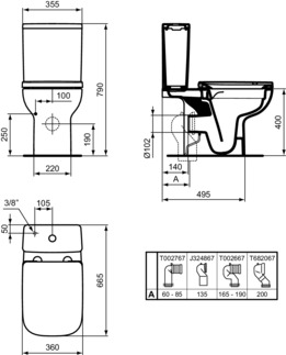 IDEAL STANDARD I.LIFE A - Stand-WC für Kombination (rückseitig offen) 355x660x400 mm in weiß glänzend, horizontaler Ablauf - Spülrandlose Spültechnologie RimLS+ #T472101 - Weiß (Alpin), Bild 5