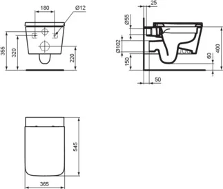 IDEAL STANDARD BLEND CUBE - Wand-WC Paket 365x545x375 mm in weiß glänzend, CL1 Vollspülung 4.5 - 6 l/min, horizontaler Ablauf - CL1, CL2, Spülrandlose Spültechnologie RimLS+, SoftClosing WC #T520701 - Weiß (Alpin), Bild 2