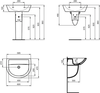 IDEAL STANDARD EUROVIT - Wandsäule 240x280x375 mm in weiß glänzend #W333001 - Weiß (Alpin), Bild 5