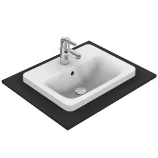 IDEAL STANDARD CONNECT - Einbauwaschtisch 500x390x175 mm in weiß glänzend, 1 Hahnloch, mit Überlauf - Platzsparender Waschtisch #E504301 - Weiß (Alpin)