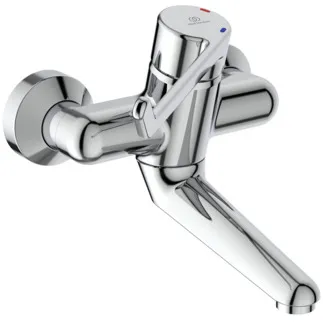 IDEAL STANDARD CERAPLUS - Wand-Waschtischarmatur, 150 mm vertikaler Abstand bis Mitte Auslauf in chrom, 20 l/min (3 bar), ohne Ablaufgarnitur - Sequentielle Kartusche, Verdeckter Strahlregler, EPD, FirmaFlow, SmartShine Oberfläche #B8314AA - Chrom