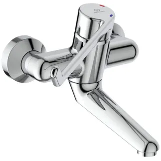 IDEAL STANDARD CERAPLUS - Wand-Waschtischarmatur, 208 mm vertikaler Abstand bis Mitte Auslauf in chrom, 20 l/min (3 bar), ohne Ablaufgarnitur - Sequentielle Kartusche, EPD, FirmaFlow, SmartShine Oberfläche #B8315AA - Chrom