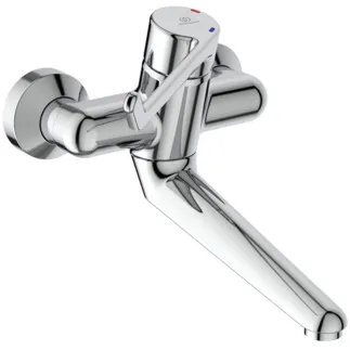 IDEAL STANDARD CERAPLUS - Wand-Waschtischarmatur, 258 mm vertikaler Abstand bis Mitte Auslauf in chrom, 20 l/min (3 bar), ohne Ablaufgarnitur - Sequentielle Kartusche, EPD, FirmaFlow, SmartShine Oberfläche #B8316AA - Chrom