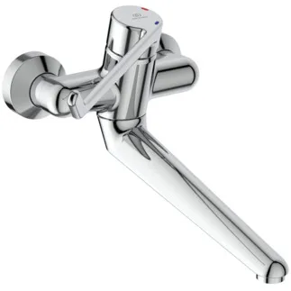 IDEAL STANDARD CERAPLUS - Wand-Waschtischarmatur, 250 mm vertikaler Abstand bis Mitte Auslauf in chrom, 20 l/min (3 bar), ohne Ablaufgarnitur - Sequentielle Kartusche, EPD, FirmaFlow, SmartShine Oberfläche #B8318AA - Chrom