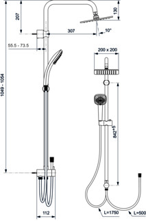 IDEAL STANDARD IDEALRAIN - Duschsystem AP 200x480.5x1049 mm in chrom, 11.0 l/min (3 bar) #A5862AA - Chrom