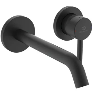 IDEAL STANDARD CERALINE - Wand-Waschtischarmatur 175x189x116.5 mm, 180 mm vertikaler Abstand bis Mitte Auslauf in schwarz, Kit 1 required (A1313), 3.8 l/min (3 bar), ohne Ablaufgarnitur - Strahlregler, Verdeckter Strahlregler #A6938XG - Silk Black