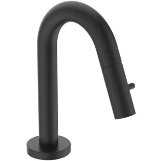 IDEAL STANDARD CERALINE - Standventil 55x199 mm, 126 mm vertikaler Abstand bis Mitte Auslauf in schwarz, 6 l/min (3 bar), ohne Ablaufgarnitur - Verdeckter Strahlregler #F2842XG - Silk Black