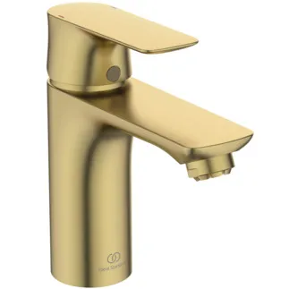 IDEAL STANDARD CONNECT AIR - Waschtischarmatur 48x166x156 mm, 112 mm vertikaler Abstand bis Mitte Auslauf in brushed gold, 6 l/min (3 bar), mit Ablaufgarnitur - EasyFix, Strahlregler, Click-Technologie, EPD, FirmaFlow, PVD Technologie #A7022A2 - Brushed Gold