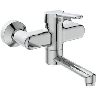 IDEAL STANDARD CERAPLUS - Wand-Waschtischarmatur 172 mm, 150 mm vertikaler Abstand bis Mitte Auslauf in chrom, 5 l/min (3 bar), ohne Ablaufgarnitur - Click-Technologie, Durchflussbegrenzer, EPD, FirmaFlow, SmartShine Oberfläche #BC111AA - Chrom