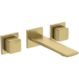 IDEAL STANDARD CONCA - Zweigriff-Waschbeckenarmatur 265x210x65 mm, 180 mm vertikaler Abstand bis Mitte Auslauf in brushed gold, Kit 1 included, 5 l/min (3 bar), ohne Ablaufgarnitur - Durchflussbegrenzer, PVD Technologie #A7445A2 - Brushed Gold