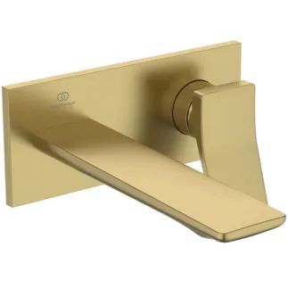 IDEAL STANDARD CONCA - Wand-Waschtischarmatur 193x113.5 mm, 180 mm vertikaler Abstand bis Mitte Auslauf in brushed gold, Kit 1 required (A1313), 5 l/min (3 bar), ohne Ablaufgarnitur - Durchflussbegrenzer, EPD, FirmaFlow, PVD Technologie #A7371A2 - Brushed Gold