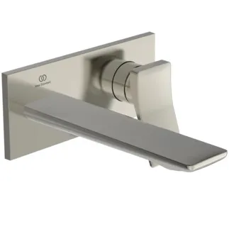 IDEAL STANDARD CONCA - Wand-Waschtischarmatur 193x113.5 mm, 180 mm vertikaler Abstand bis Mitte Auslauf in silver storm, Kit 1 required (A1313), 5 l/min (3 bar), ohne Ablaufgarnitur - Durchflussbegrenzer, EPD, FirmaFlow, PVD Technologie #A7371GN - Edelstahl